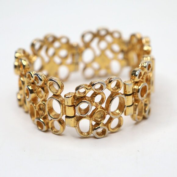 Vintage Robert Larin Gold Tone Brutalist Modernist Bracelet Designer Signed 60s - Picture 5 of 14